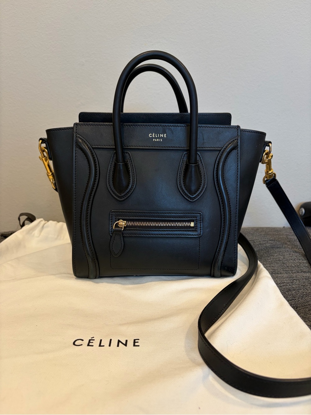 CELINE Black Nano Luggage Leather Bag